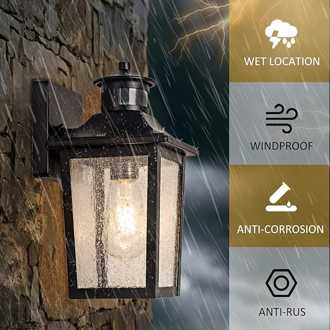 2 Packs Motion Sensor Outdoor Wall Lights - Black Dusk to Dawn Outdoor Lighting LED Waterproof Exterior Garage Light Fixture Modern Porch Light Outside Wall Mount for Front Door House Anti-Rust