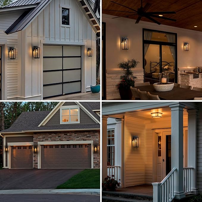 2-Pack 14in.Outdoor Wall LanternExterior Lighting FixtureE26 ScoketMatte Black Porch Light with Cylinder Clear Glass ShadeOutside Wall Light Sconce for PatioGaragePorchFront Door