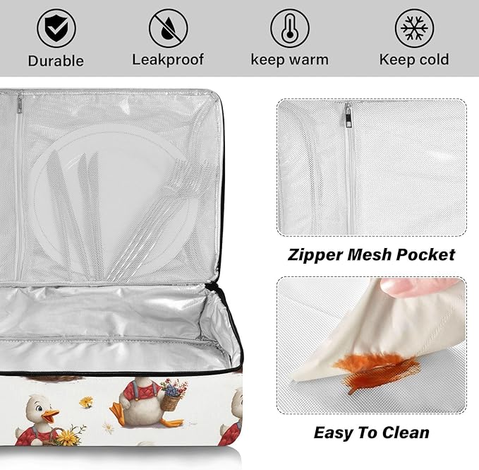 Casserole Carrier Cartoon DuckInsulated Casserole Carrier for Hot or Cold Food Thermal Lunch Tote for Potluck Parties Picnic Beach Fits 9 x 13 Inches Baking Dish