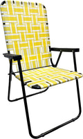 Lawn Chair Folding Steel Webbing Chaise Patio Lounger Seat Wood Handles Great for Camping Beach Fishing Backyard Stadium Pool Boating and Sports 1 Pack Yellow Stripes