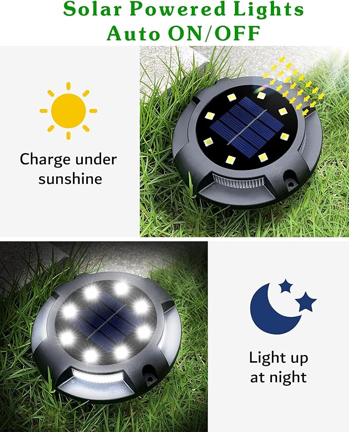 Biling Solar Outdoor Lights Walkway Lights 12 Packs Bright Solar Ground Lights Uplight Sidelight Waterproof for Yard Walkway Garden Poolside (White)