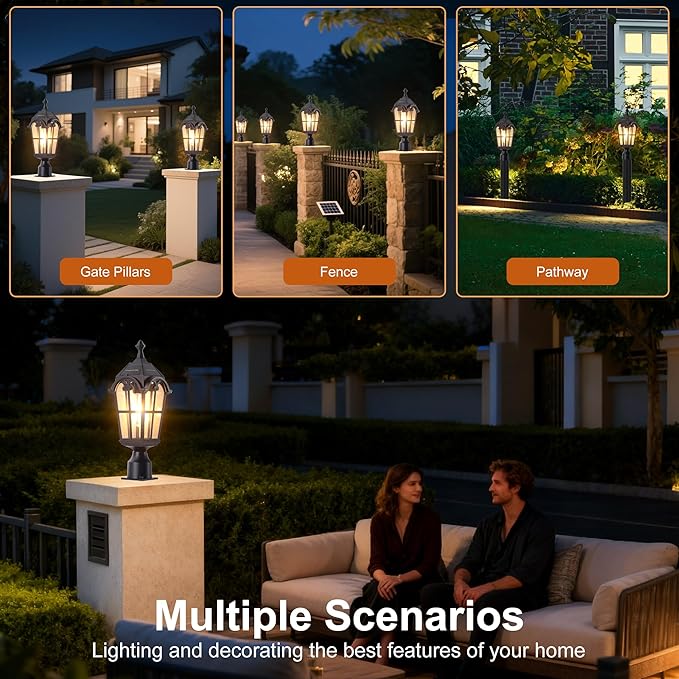 Solar Post Lights Outdoor with Bulb Dusk to Dawn Lamp Posts Outdoor Lighting Waterproof Solar Post Lamp Anti-Rust Exterior Pole Light Outside Pole Lighting for Yard Pathway Driveway Fence