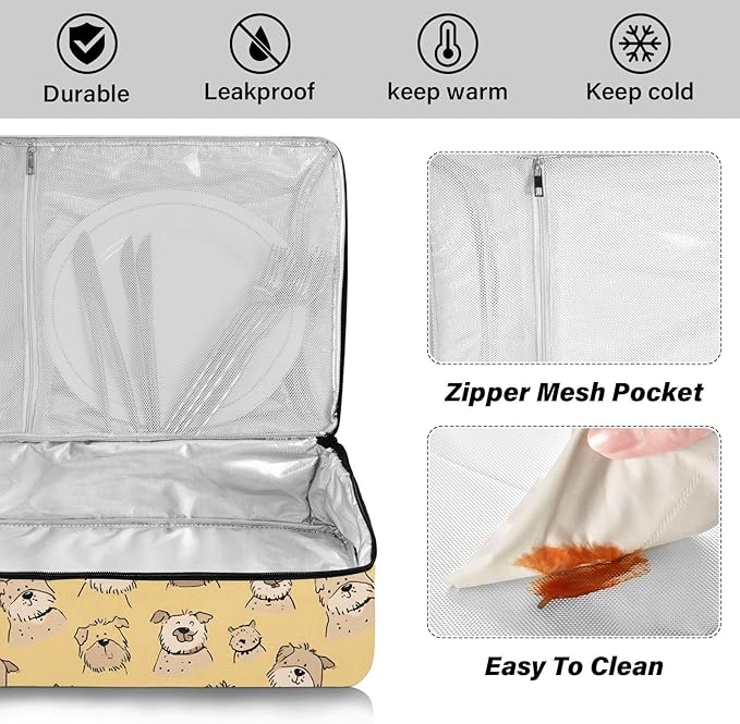 Casserole Carrier Lovely Cute Dogs PatternInsulated Casserole Carrier for Hot or Cold Food Thermal Lunch Tote for Potluck Parties Picnic Beach Fits 9 x 13 Inches Baking Dish