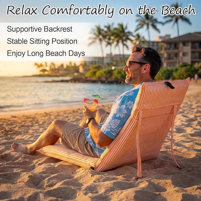 Karenhi Foldable Beach Chair Portable Collapsible Adjustable Beach Floor Chair Portable Ground Seating Backpack Carry Lightweight Sand Seat Light Weight Lazy Seat for Travel Yard Lawn