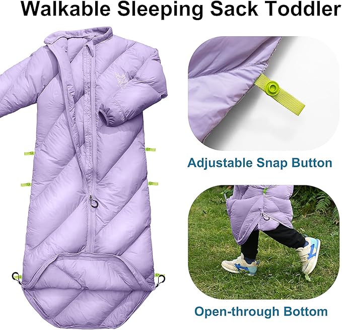 Walkable Toddler Sleeping Bags for Kids Boys Girls (2T-4T) - Puffy Camping Sleeping Sack for Indoor Outdoor Travel Sleepover Slumber Party (up to 46 in)- Machine Washable Lightweight