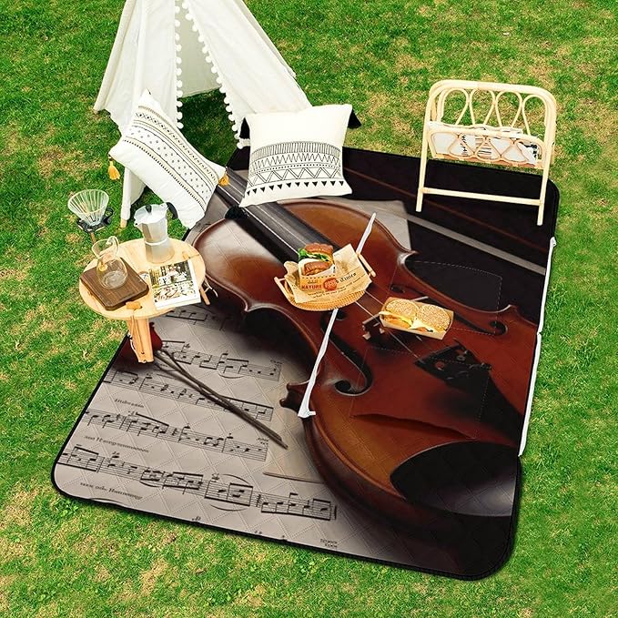Zipper Violin Sheet Music Style Picnic Mat Suitable for Travel Camping Park Or Home Use