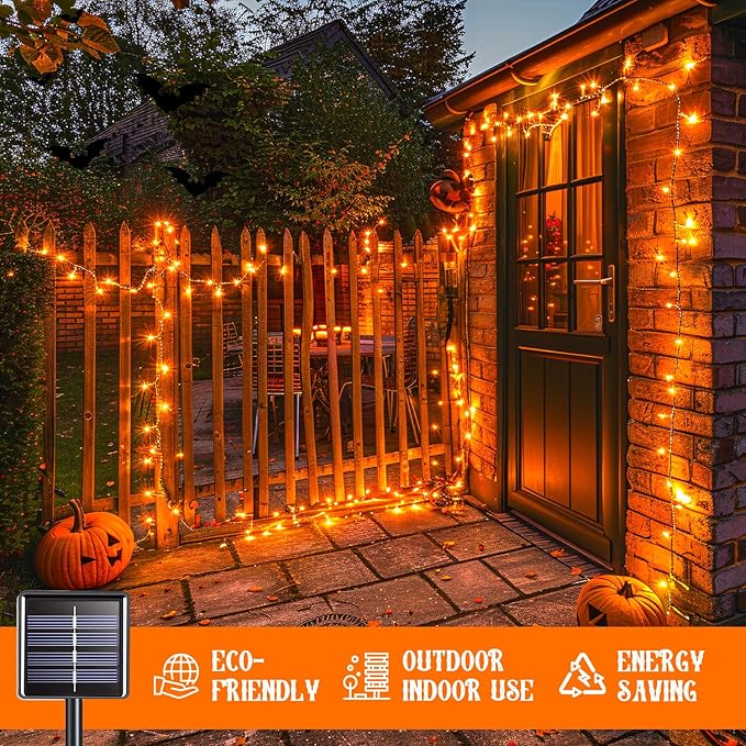 JMEXSUSS 2 Pack Solar String Lights Outdoor Waterproof Total 66 FT 200 LED Solar Christmas Lights Outdoor Twinkle Light for Christmas Tree Outside Garden Yard Xmas Decor Orange