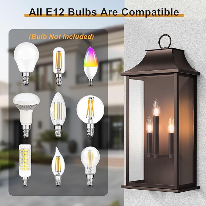 Dusk to Dawn Outdoor Wall Lights 3-Light Oil Rubbed Bronze Exterior Lighting Fixtures 25.3 Large Outdoor Wall Sconce Waterproof Outside Wall Lantern for Porch Patio Garage