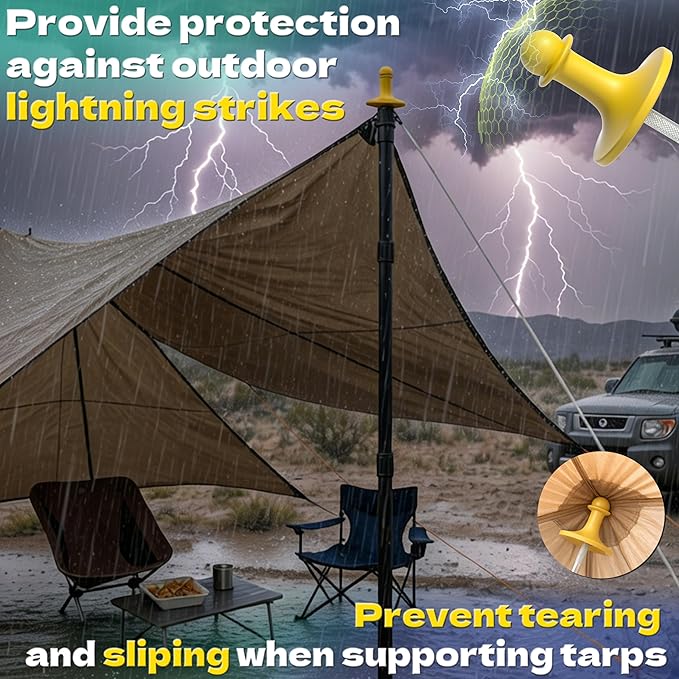 KJE 4 Pack Adjustable Heavy-Duty Tarp Poles Camping Tent Poles Set with Ground Stakes &amp Guylines &amp Yellow Protection Caps Aluminum Telescoping Pole(2.9ft to 8.7ft) for Outdoor Tarp Use