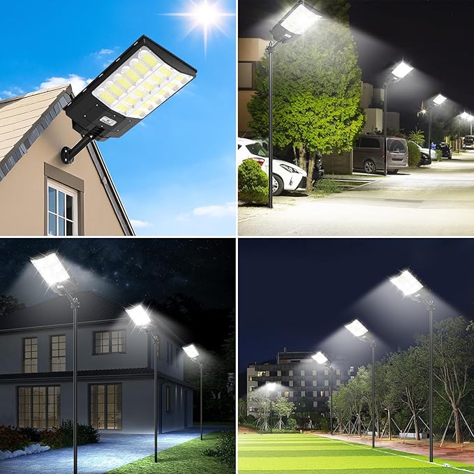 Solar Street Lights Outdoor 5000W 500000LM Waterproof Motion Sensor Solar Powered Flood Lights with Remote Control 8500K Dusk to Dawn Commercial Area Lighting for Outside Parking Lot 2-Pack