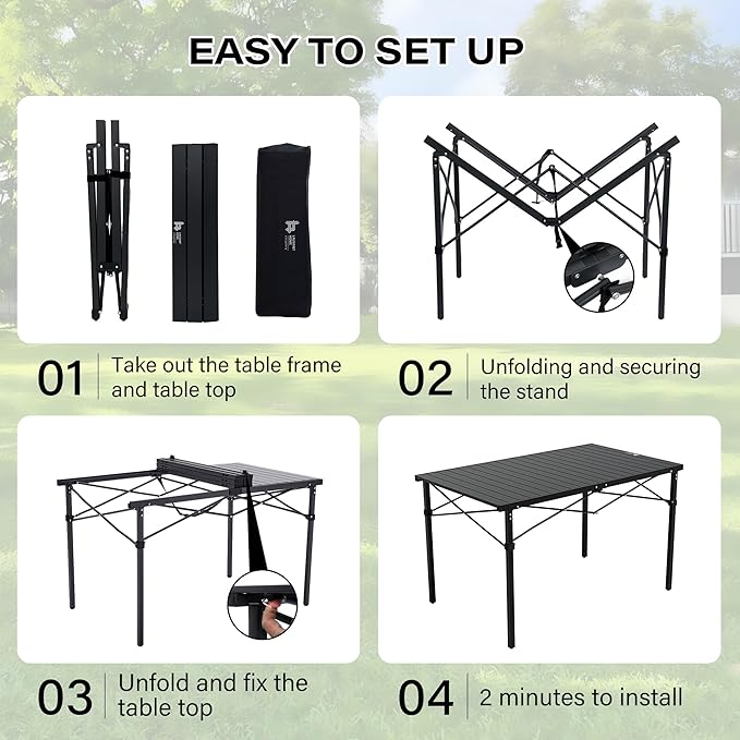 OUTSIDER Folding Camping Table with Aluminum Roll-up Tabletop Portable Lightweight Beach Table with Carry Bag for Outdoor Cooking Picnic BBQ Travel Backyard Style1