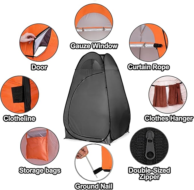 4x4ft Pop Up Privacy Shower Tent with Top Window 3.6lbs Liightweight Dressing Room Portable Toilet Stall with Carry Bag for Camping Beach Outdoors (Black)