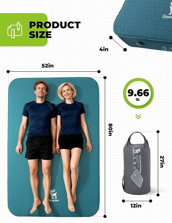 4 Thick Self Inflating Sleeping Pad with Foam Air Camping MattressInnovative Y-Shaped Telescopic StructureHigh R-Value and Portable Double Camping Mats for Camping
