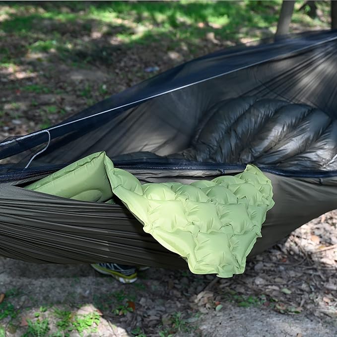 Onewind 11ft Zipper Hammock with Mosquito Net for Camping Portable Double-Layer Northers Hammock with Adjustable Ridgeline for Camping Hiking and Backpacking OD Green Sleeping Pad Not Included