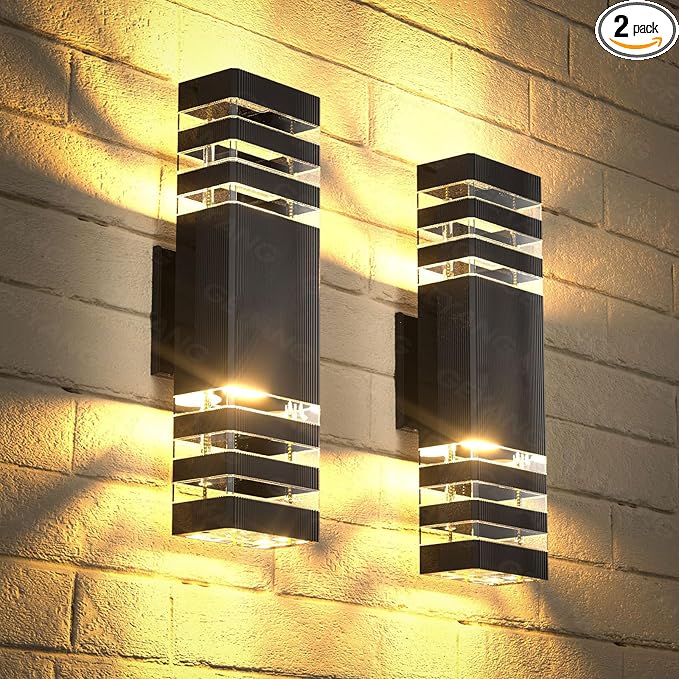 GEYANG Modern Outdoor Wall Light: Waterproof Exterior Lighting 14W 3000K - Patio Garden Wall Sconce - Front Door House Lamp - Contemporary Aluminum Fixture - Garage Lighting - 2 Pack