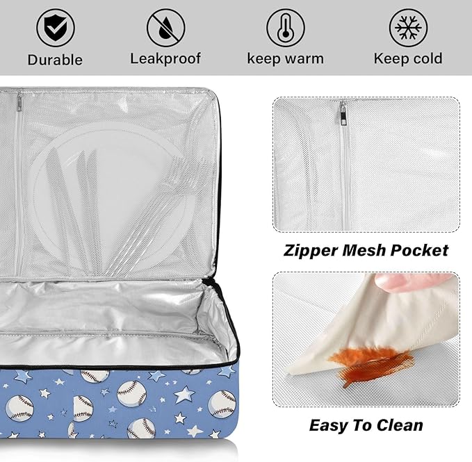 Casserole Carrier Print Baseball PatternInsulated Casserole Carrier for Hot or Cold Food Thermal Lunch Tote for Potluck Parties Picnic Beach Fits 9 x 13 Inches Baking Dish