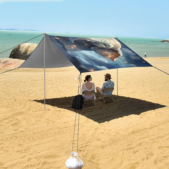 ALAZA Cute Elephant Beach Tent Sun Shelter UPF50+ Protection Beach Shade Canopy w/ 4 Sandbags for Outdoor Camping Fishing Backyard Fun Picnic 10x9 ft