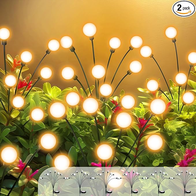 Vibrant Solar Garden Lights Ultra Bright Solar Powered Firefly Lights Outdoor Waterproof High Flexibility Starburst Swaying Light 8 LED Landscape Lighting Decorative for Pathway Patio Yard