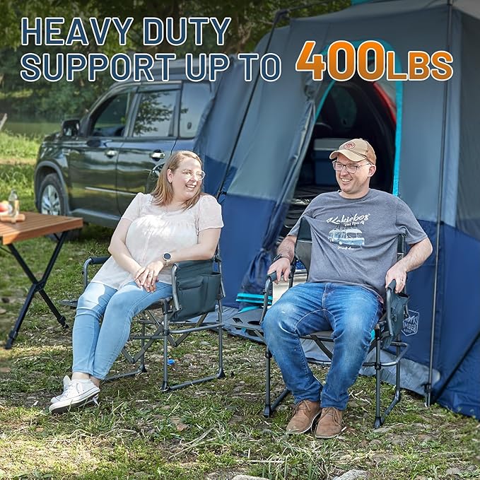 TIMBER RIDGE Aluminum Camping Directors Chair with Side Table Pocket Portable Folding Chair Heavy Duty Lawn Chair for Fishing Trip Picnic Concert Outdoor 400lbs Navy