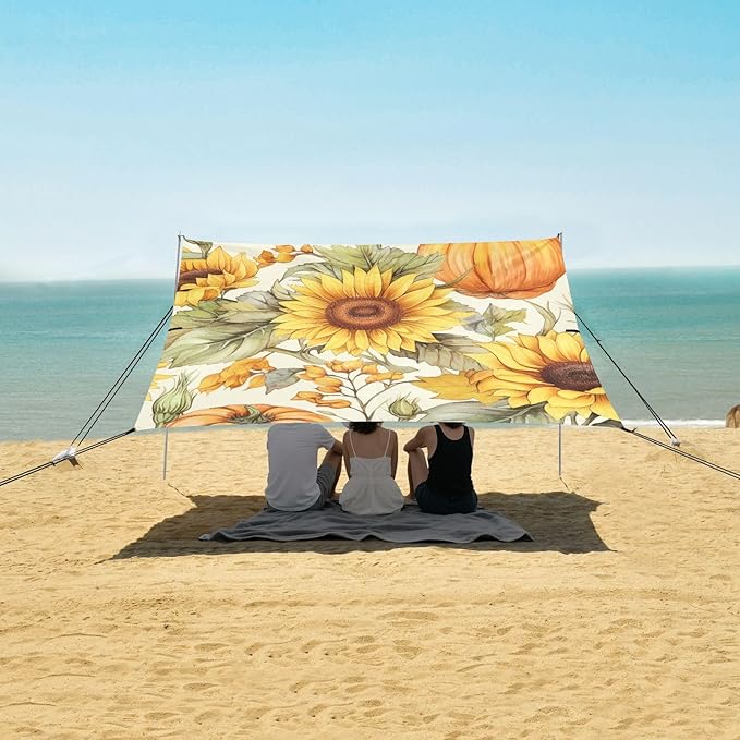 Beach Tent Sun Shelter Sunflower Pumpkin Lightweight &amp Easy Setup Beach Shade Canopy for Camping Fishing