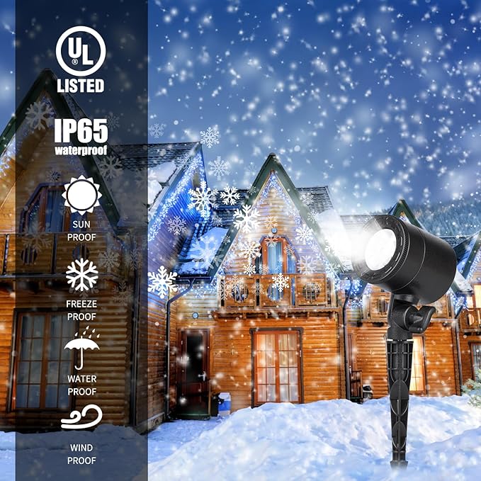 Christmas Snowflake Projector Lights Outdoor Led Rotating Snowfall Show Lights Waterproof Landscape Decorative Christmas Light Lighting for Xmas Holiday Party Garden Patio Indoor Home Decoration Show