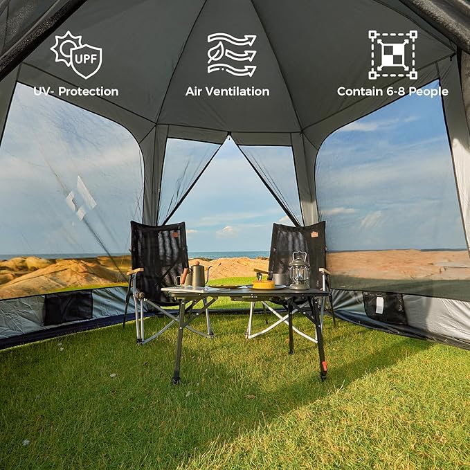 KingCamp Screen Tent Camping Tent for 6-8 Person 12' x 12' Portable Screen House Room with Detachable Sunshade for Camping Garden &amp Backyard