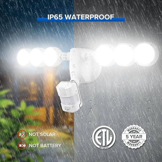 SANSI 45W 6000LM Motion Sensor Outdoor Lights 5000K 600W Equiv LED Outdoor Lights for House 4 Modes Wide 320° Angle Flood Lights Outdoor for Yard Soffit Garage Doorways IP65 Waterproof