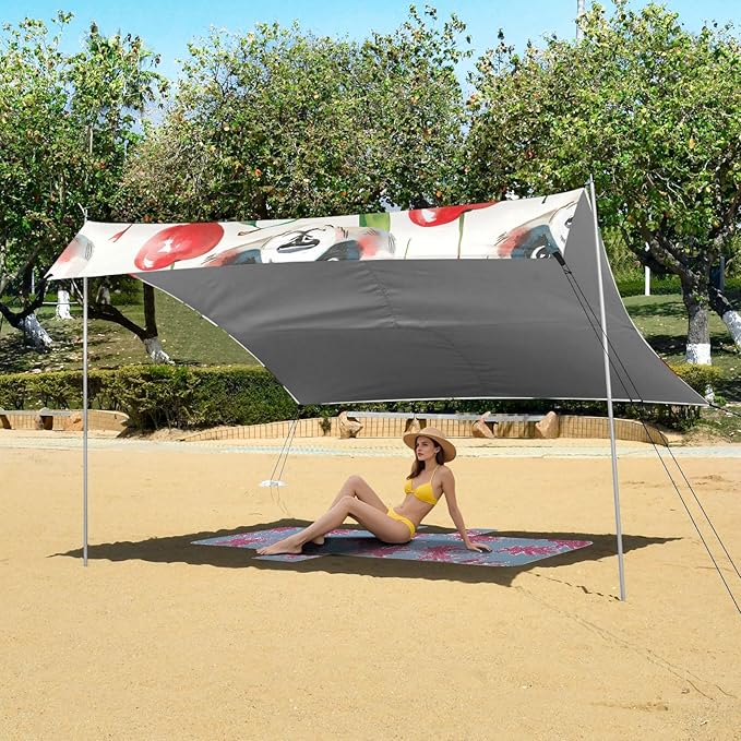 Hand Drawn Watercolor Kawaii Panda Camping Sun Shelter Beach Tent Portable Beach Sun Shade Outdoor Canopy for Camping Trips Fishing Picnic