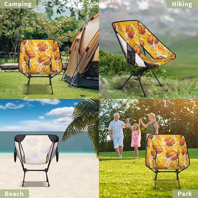 Honeybaby Folding Camping Chair Basketballs Themed Camping Chairs Lightweight Portable Chair Outdoor Foldable Chairs for Camping Travel Picnic Beach Hiking
