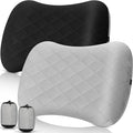 2 Pack Inflatable Travel Camping Pillow with Removable Cover Backpacking Blow up Neck Air Pillow Compressible for Lumbar Support Travel Hiking(BlackGrey)