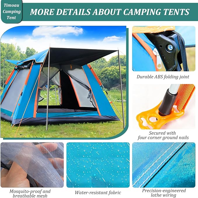 4 Person Camping Tent Waterproof Windproof Tent with Rain Fly and Carrying Bag Easy Set Up Automatic Family Travel Tent Lightweight Outdoor Tent for Backpacking Hiking