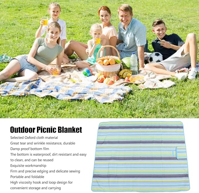 Extra Large Picnic Blanket Outdoor Sandproof Beach Mat Foldable Camping Blanket with Oxford Cloth Portable Travel Blanket for Lawn Beach Park Family Picnics