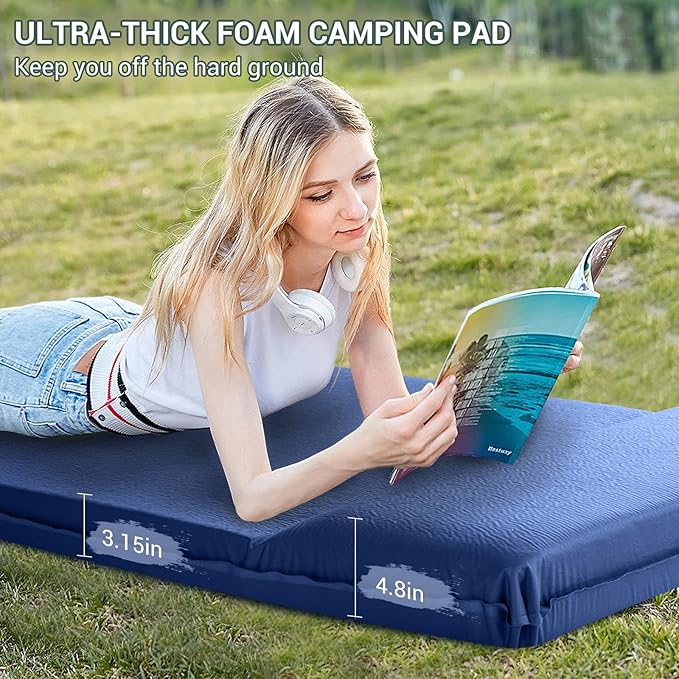 Elegear CumbreX™ Self Inflating Sleeping Pad 3.15 Ultra-Thick Memory Foam Camping Pad with Pillow Fast Inflating in 20s Insulated Camping Mattress Pad 4-Season Camp Sleeping Mat for Camp/Travel/Tent