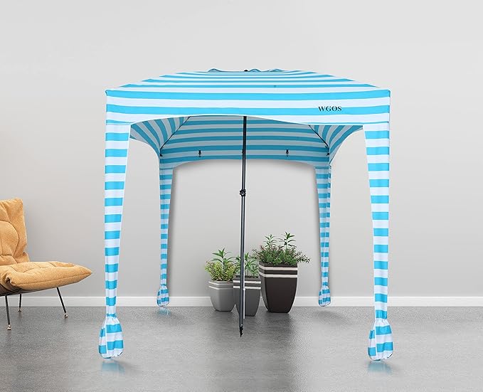 Beach Tent Beach Canopy Beach Cabana with One Side Detachable Cover Large Space 6ftx6ft Waterproof and UPF UV 50+++ Sun Protection for Beach Lake Outdoor Camping Beach Umbrella (Blue Stripe)