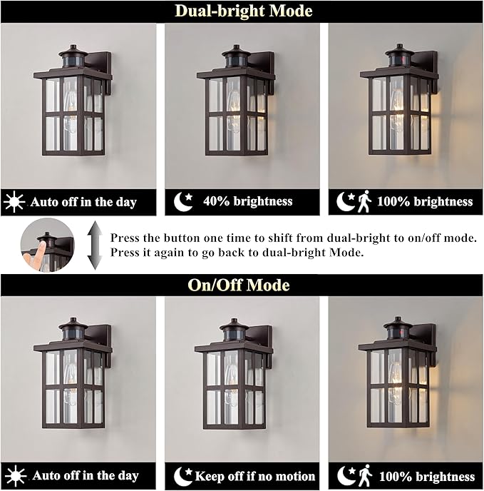 MICSIU 11.75 Bronze Motion Sensor Outdoor Wall Light Dusk to Dawn Exterior Wall Sconce with 3 Modes Clear Glass Anti-Rust Porch Light for House Garage Oil Rubbed Bronze 1-Pack