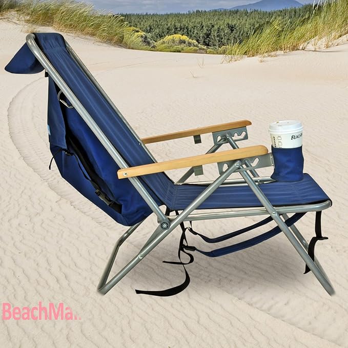 Rio Beach Original 4-Position Steel Backpack Chair with Pillow Hands-Free Beach Chair Backpack for Adults Navy