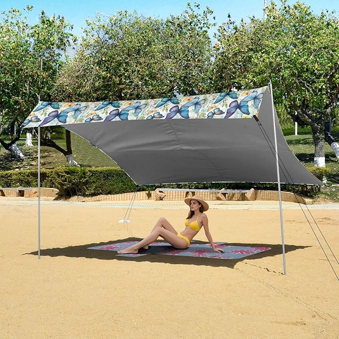 Camping Sun Shelters Multicolor Butterfly Floral Print Beach Canopy 126 * 110.2in