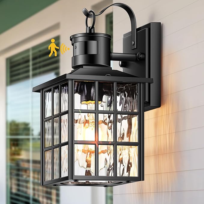 VIANIS Black Motion Sensor Porch Lights Outdoor Modern Dusk to Dawn Exterior Lighting Fixtures Wall Mount for House Anti-Rust 100% Aluminum Waterproof Outdoor Sconce Lights for Garage Front Door