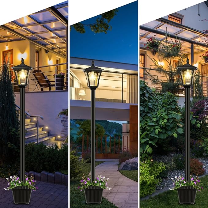 Derynome 72 Solar Outdoor Light with PlanterWaterproof Solar Post Lamp Ligts Garden Lights for Backyard Pathway PatioLawn Driveway Decor
