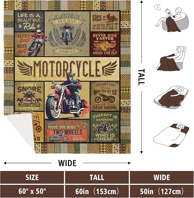 Motorcycle Gifts for Men Motorcycle Throw Blanket 60x50 Gifts for Motorcycles Riders Lovers Women Best Motorcycles Enthusiasts Gift Ideas for Birthday/Christmas/Father's Day