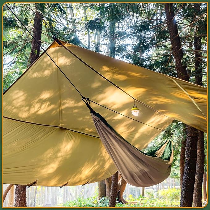 POMOLY Camping Tarp Hammock Tarp 9×12ft Ultralight 20D Silnylon Waterproof 3000mm for Hiking Backpacking - Wolfden UL