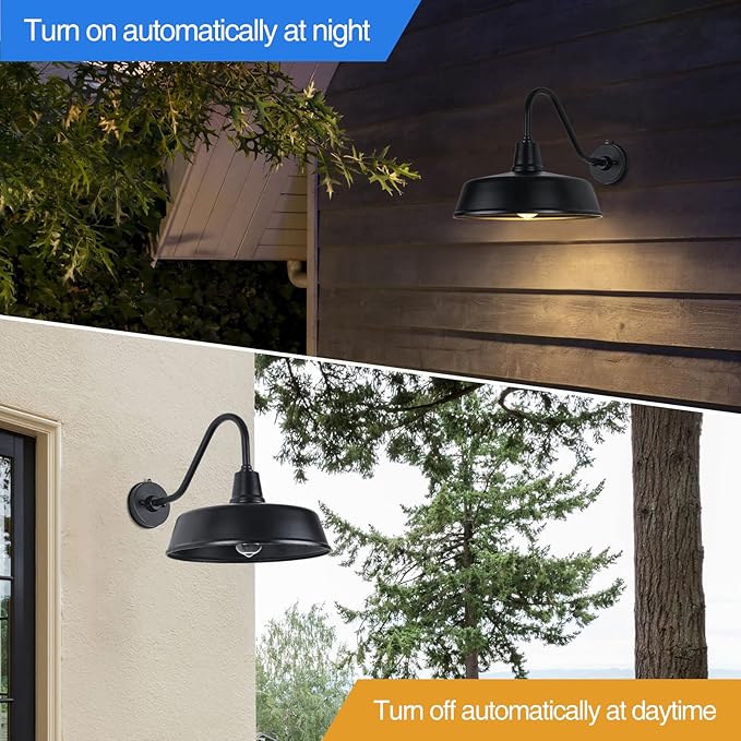 Barn Lights Outdoor Gooseneck - 15 Black Dusk to Dawn Exterior Barn Lights for House Farmhouse Wall Lighting Fixtures with Photocell for Porch Garage (15 Diameter 1pc)