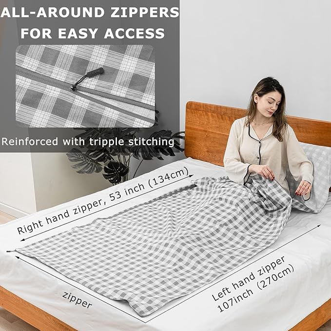 100% Cotton Sleeping Bag Liner with Full Length Zipper on 3 Sides Single/Double Adult Sleep Sack for Travel &amp Camping Multifunctional Travel Sheets (Unzipped 87”x87”) for Hotel Lightweight