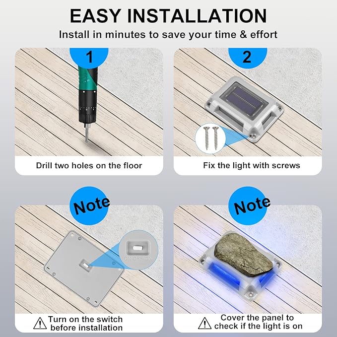 Solar Deck Lights Driveway Dock Lights- 8 Packs Waterproof 1200mAh Solar Powered Outdoor LED Aluminum Dock Lighting Road Markers Step Light for Driveway Sidewalk Garden Pathway Yard (Blue)