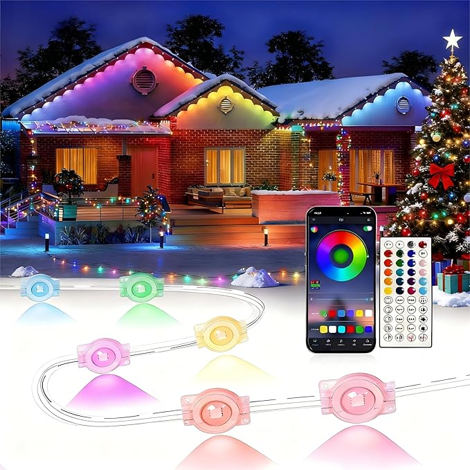 Permanent Outdoor Lights250FT RGB Christmas House Lights Outdoor with APP Remote Control IP67 Waterproof Smart Eternity Eaves Lighting for Holiday Party Daily
