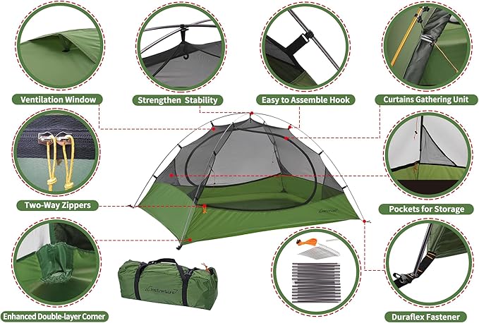 Clostnature Lightweight Backpacking Tent - 1/1.5/2/3/4/6 Person Ultralight Waterproof Camping Tent 3 Season Large Size Easy Setup Tent for Family Outdoor Hiking and Mountaineering