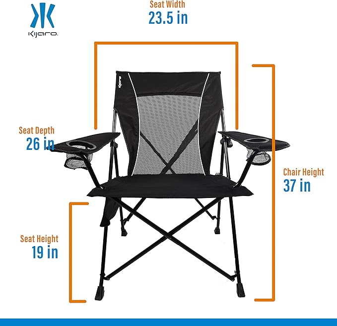 Kijaro Foldable Camping Chair Vik Black Polyester Mesh Steel Portable Durable Unisex