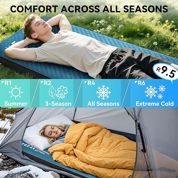 HEETA Self Inflating Sleeping Pad with Electric Pump 4 Ultra Thick Memory Foam Camping Mattress 9.5 R-Value Insulated Sleeping Mat Easy to Inflate &amp Deflate for Camping Car Travel Tent Cot Bed