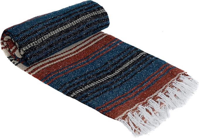 La Montana Mexican Blankets and Throws 4 Pack 74x50 - Made in Mexico Lightweight Yoga Blanket for Schools Studios Outdoors Camping Picnic Decor - Machine Washable Terracotta/Teal/Tan