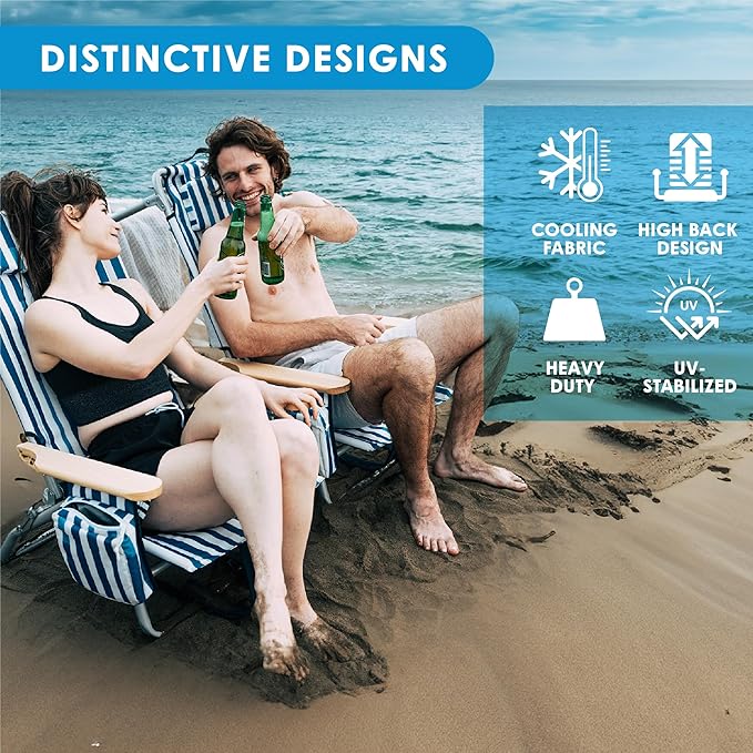 Low Profile Reclining Beach Chair for Adults Supports 300lbs| Oversized Backpack Beach Chair with 5 Adjustable Positions for Outdoor Concert Travel Festival Camping